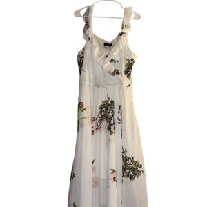 Noctflos White Floral Ruffle V-Neck‎ Sleeveless Maxi Dress XL New With Tags